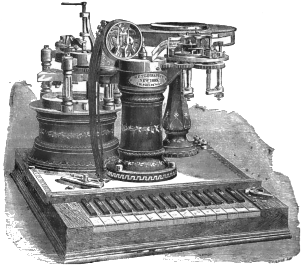 A "Phelps Electromotor Printing Telegraph" from about 1880.