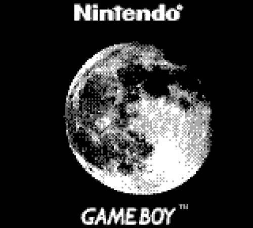 A low-resolution, black-and-white picture of the moon taken on a gameboy camera. The Nintendo logo is at the top of the image, the moon in the middle, and the words "GAME BOY (tm)" at the bottom.