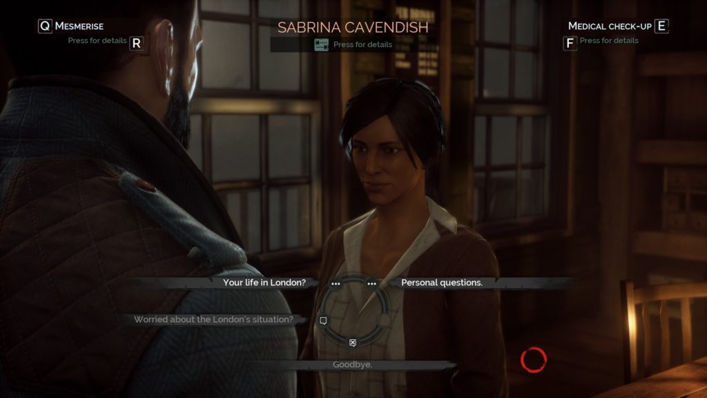 A dialogue scene of Jonathan talking to Sabrina Cavendish, a docks NPC.